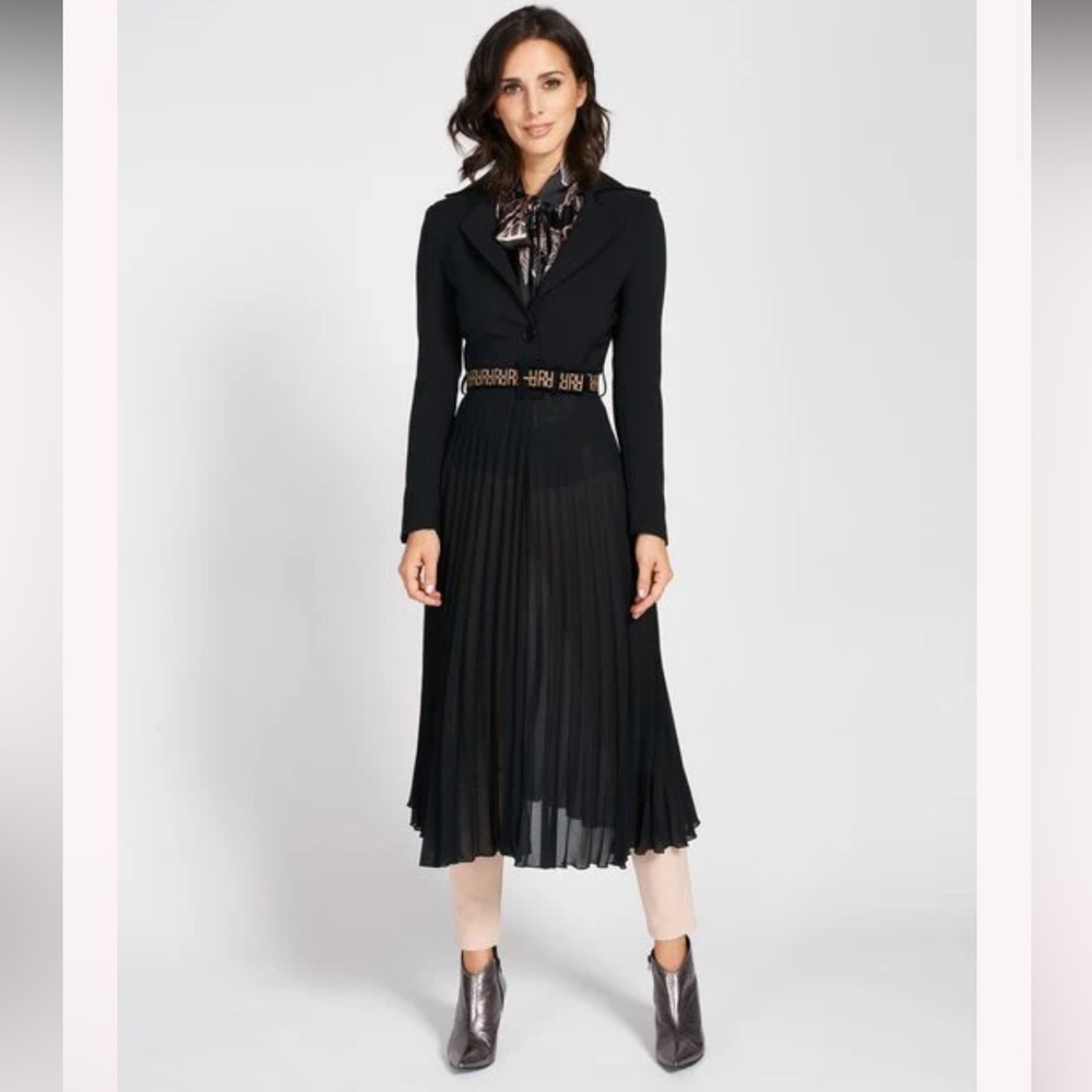 Rinascimento Plissé Coat Midi Crepe Long Coat in Black - Medium - Picture 2 of 5